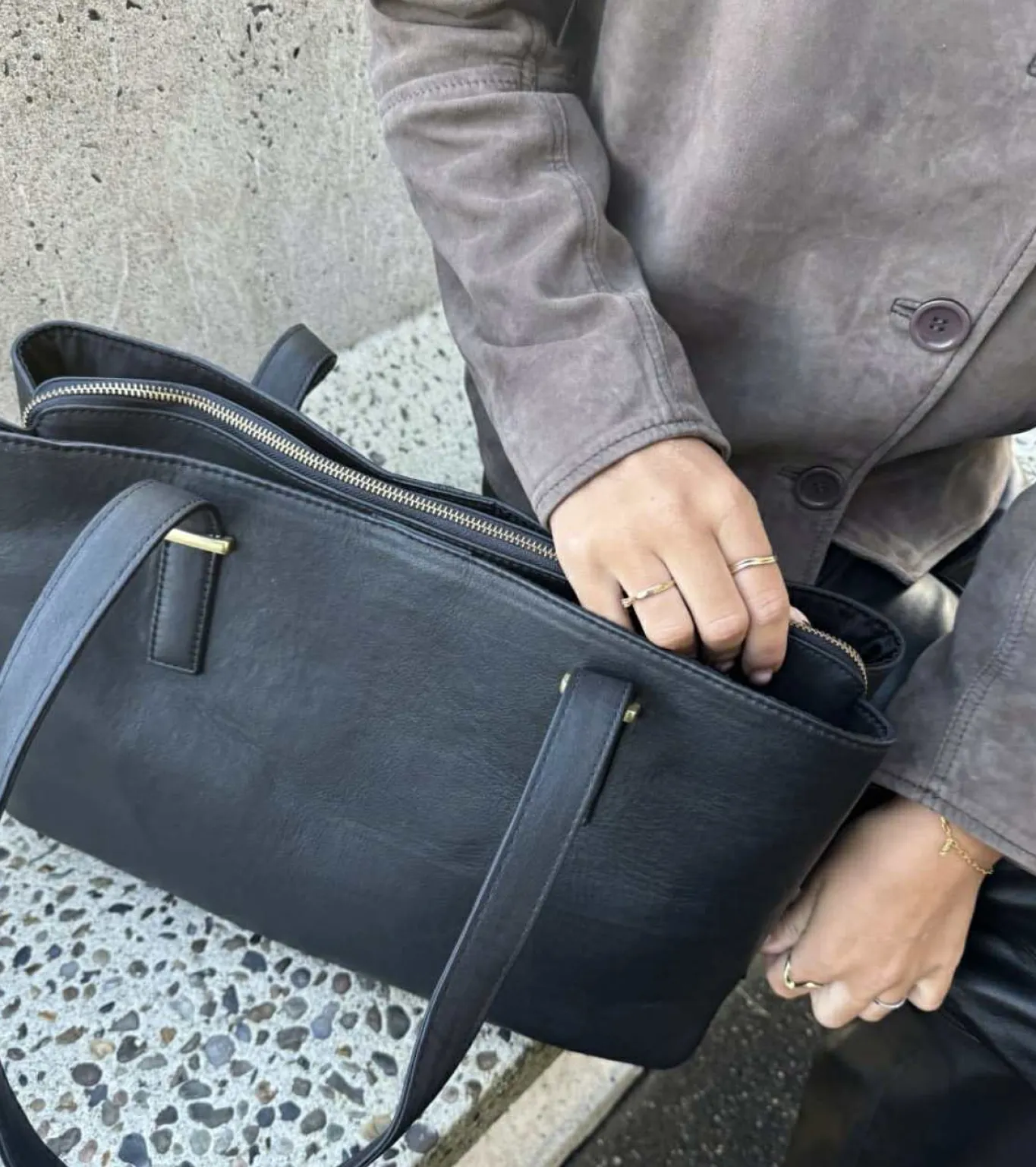 VIAMAJA Computertasker|Læder Tasker<Arbejdstaske / shopper - Black leather