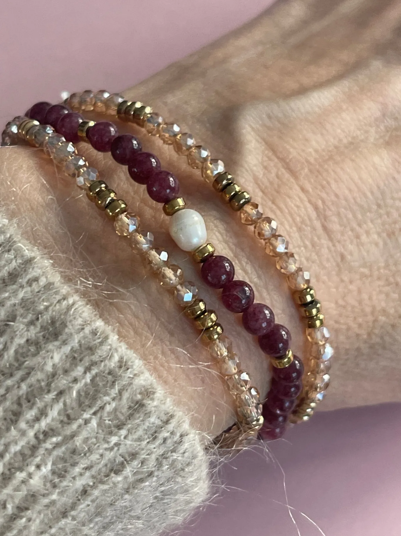 VIAMAJA Armbånd<Armbånd Leah Bordeaux/Natur – Sæt med 3 stk