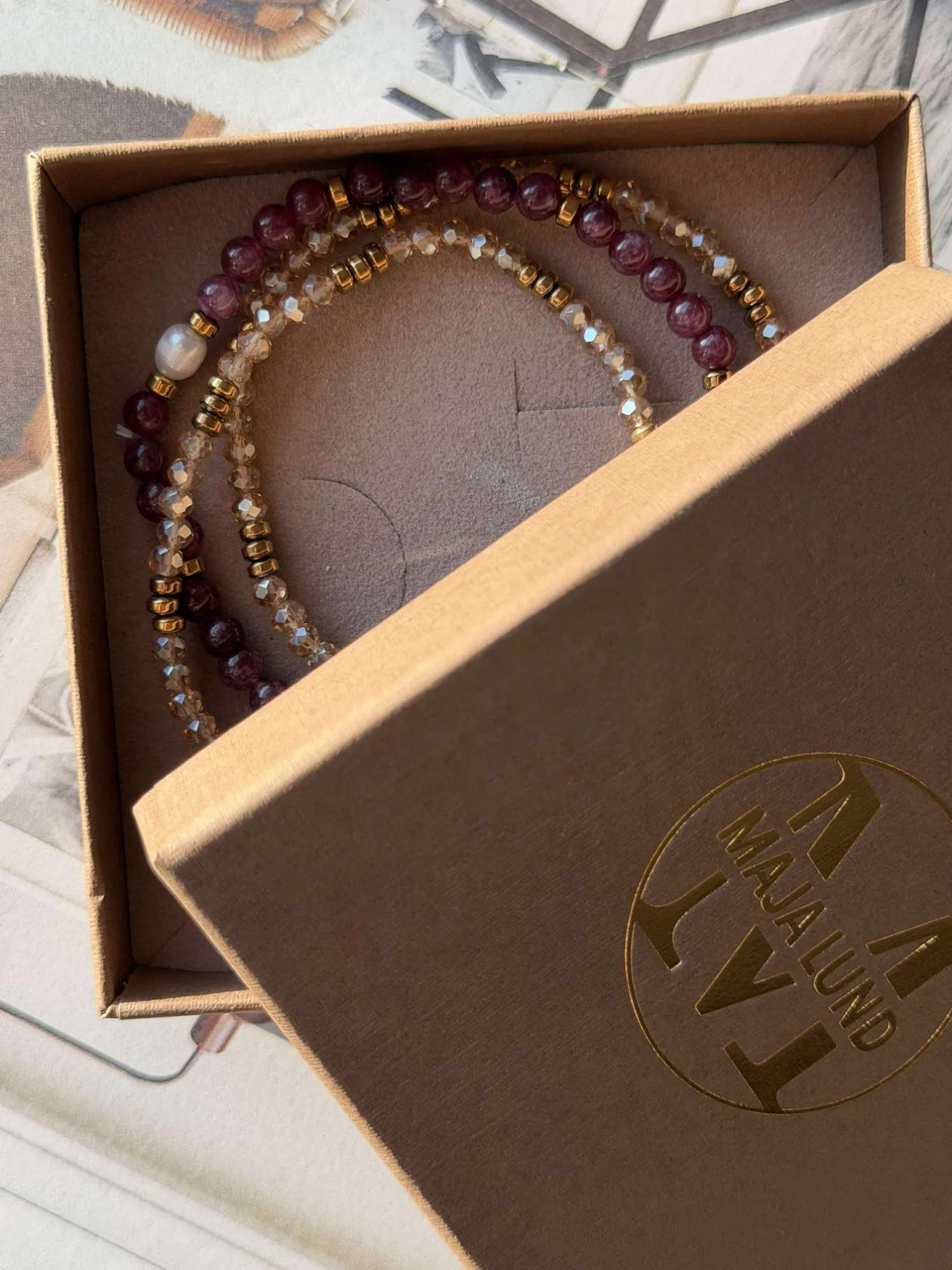 VIAMAJA Armbånd<Armbånd Leah Bordeaux/Natur – Sæt med 3 stk