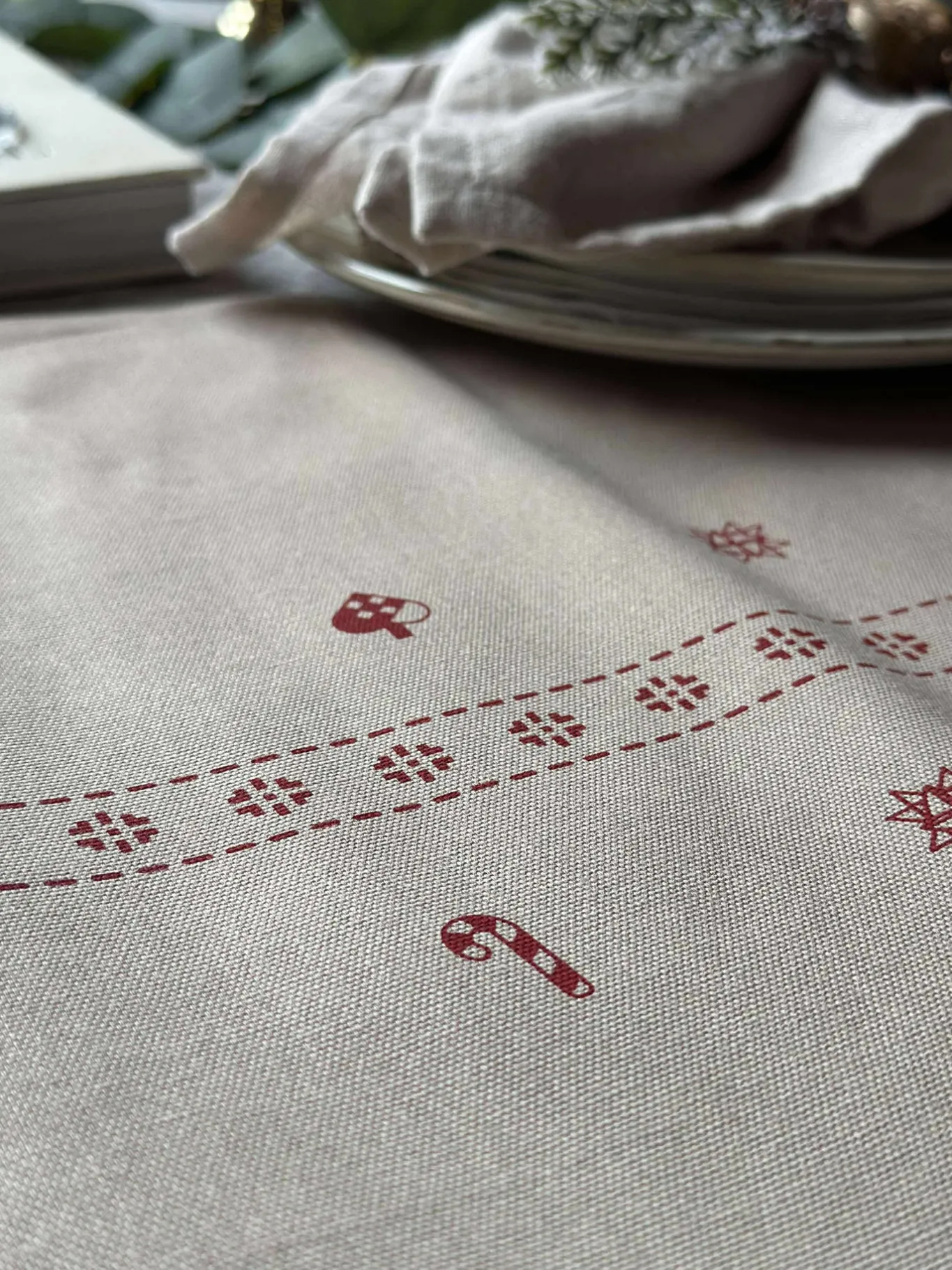 VIAMAJA Duge Og Mundservietter|Jul<Bordløber Jul - 40x140 cm - Beige