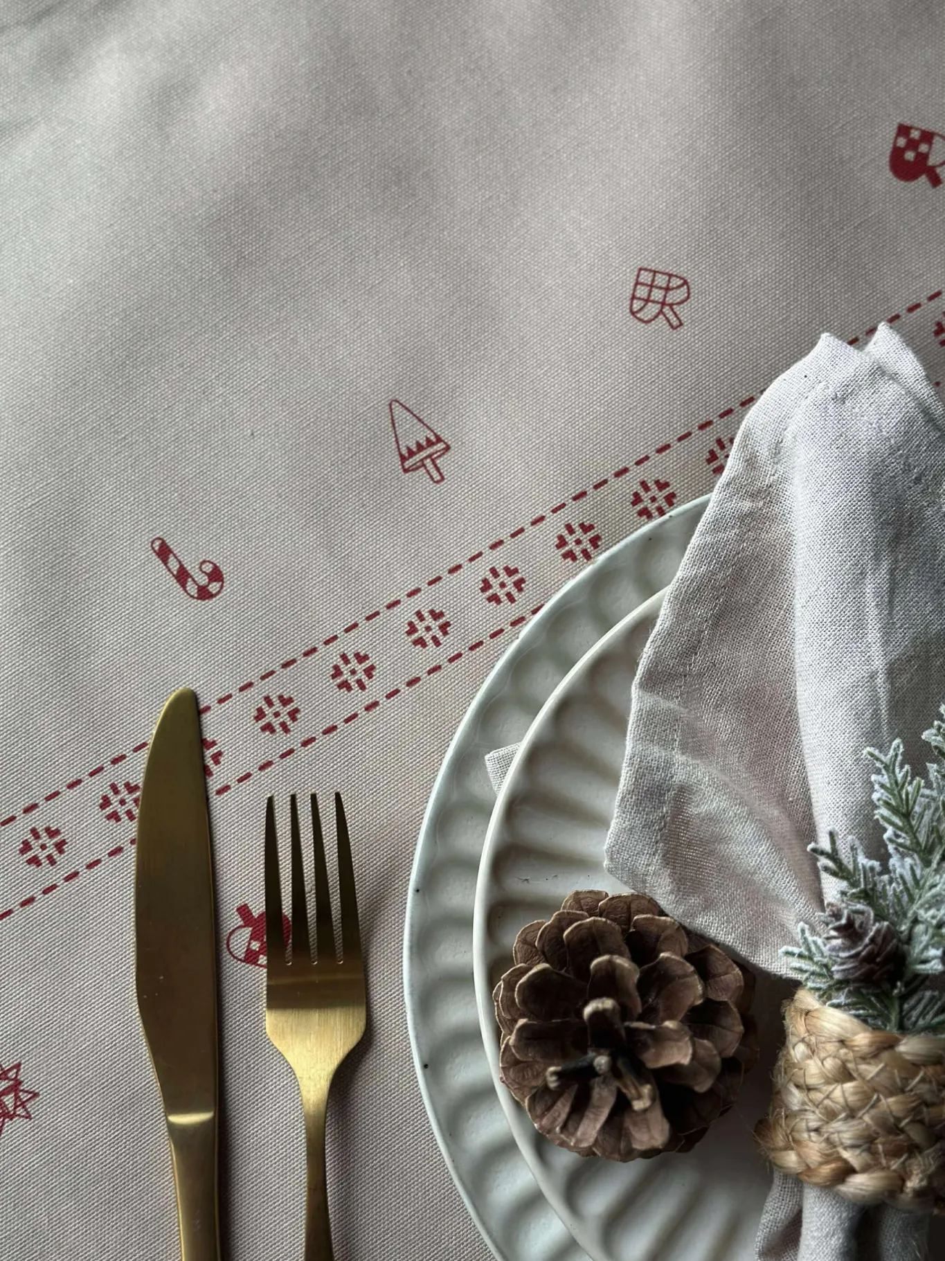 VIAMAJA Duge Og Mundservietter|Jul<Bordløber Jul - 40x140 cm - Beige