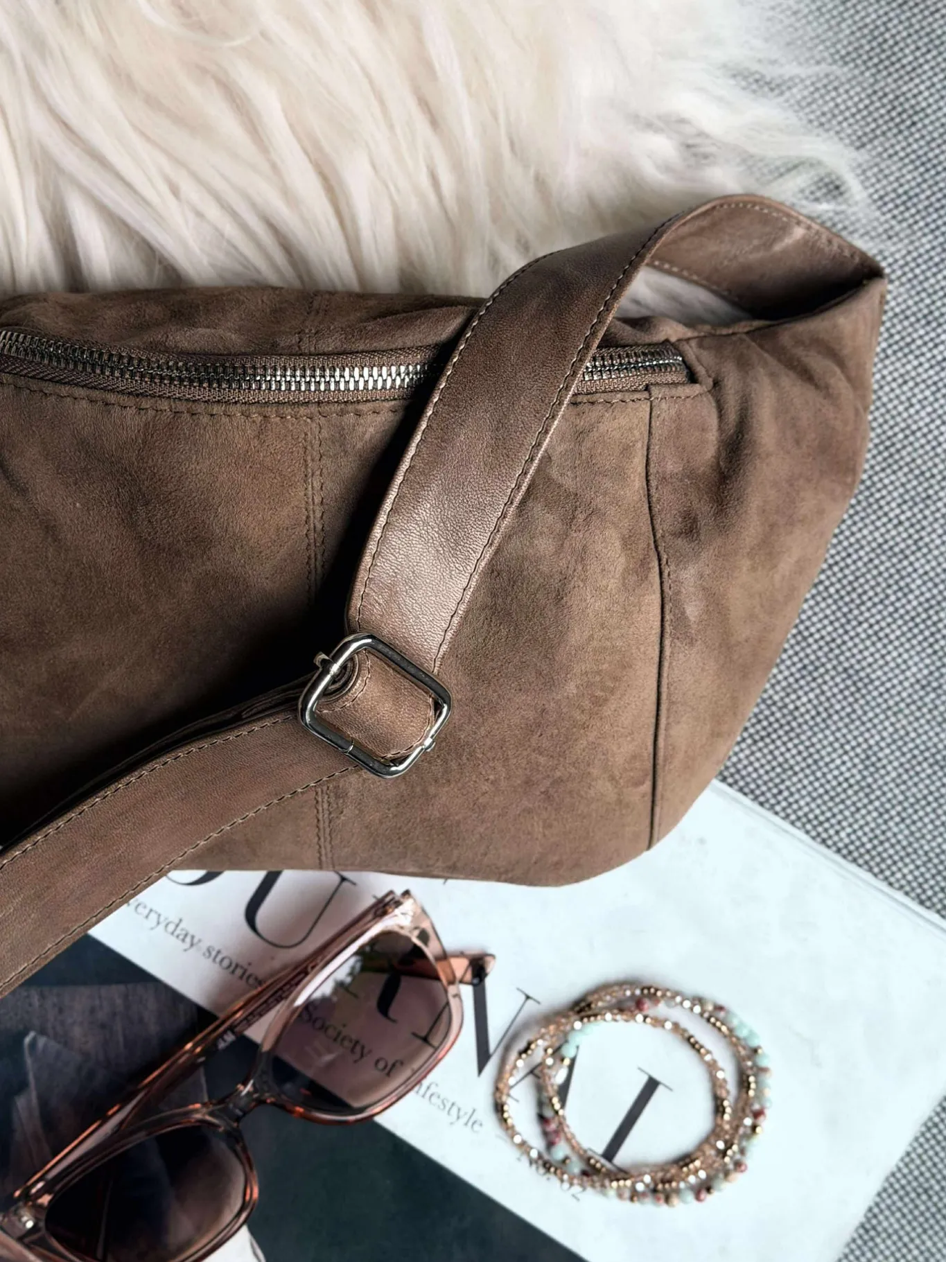 VIAMAJA Bæltetasker|Læder Tasker<Bumbag JUNE Ruskind - Nude brown
