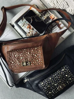 VIAMAJA Bæltetasker|Restparti<Bumbag med nitter - Cognac