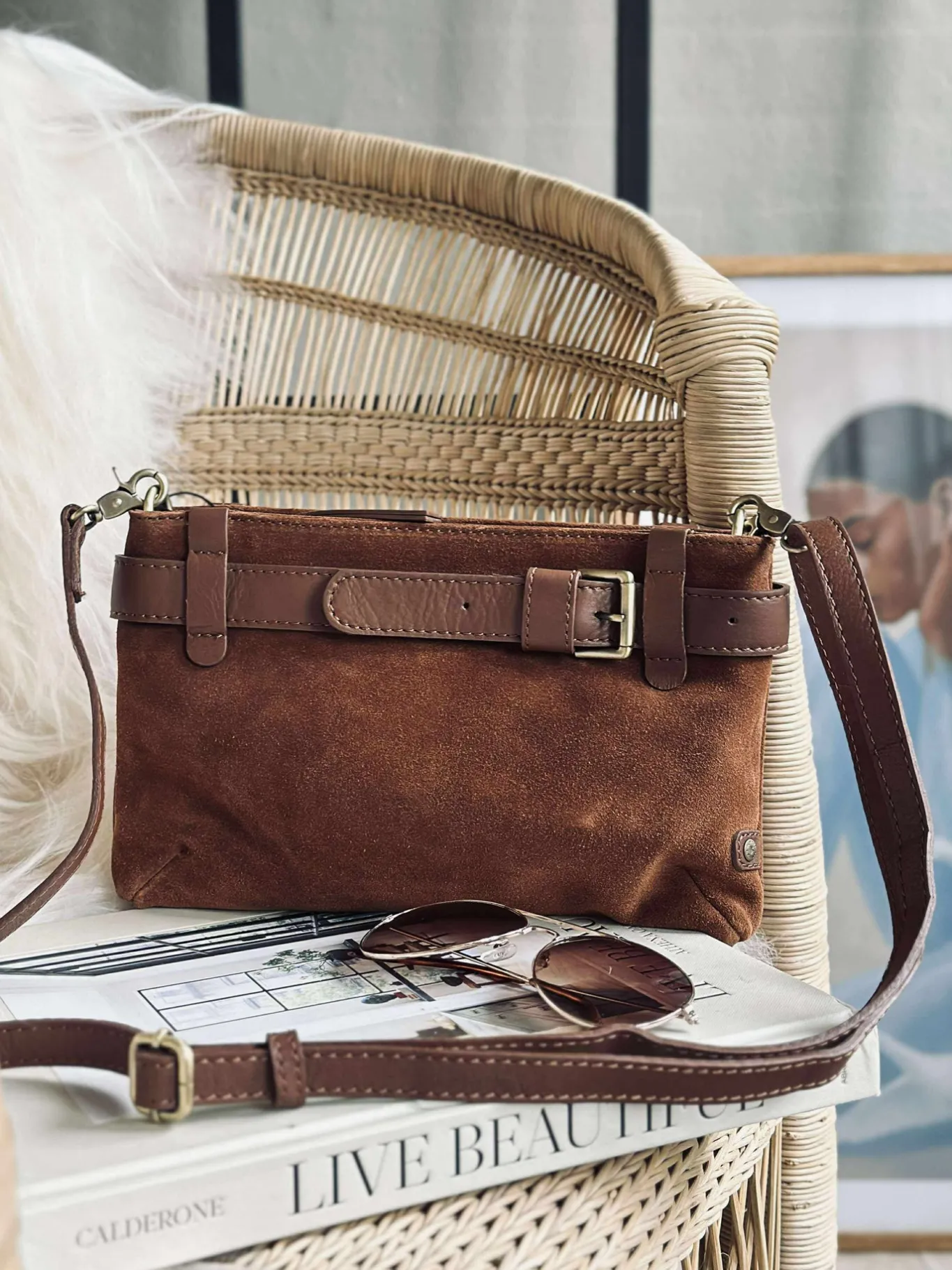 VIAMAJA Clutch<Clutch ruskind - Cognac