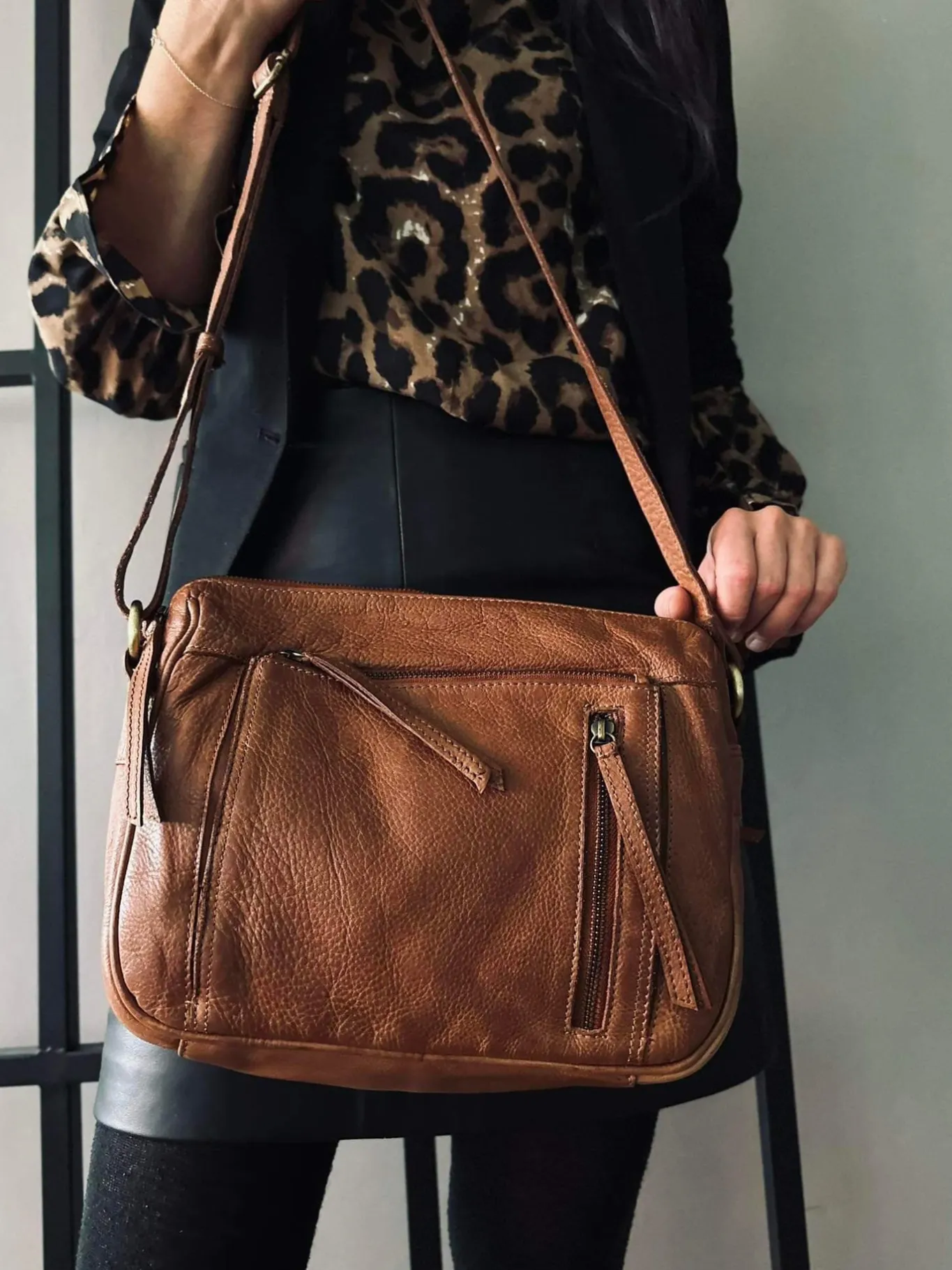 VIAMAJA Cross Body|Læder Tasker<Crossbody Raw Boheme Big – Cognac