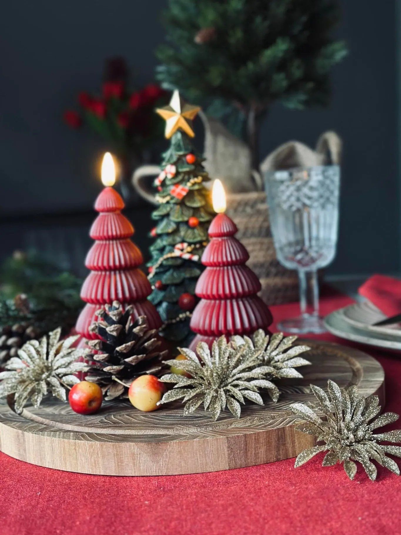 VIAMAJA Duge Og Mundservietter|Jul<Deco blomster med glimmer - 4 stk