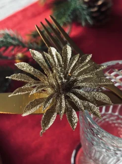 VIAMAJA Duge Og Mundservietter|Jul<Deco blomster med glimmer - 4 stk