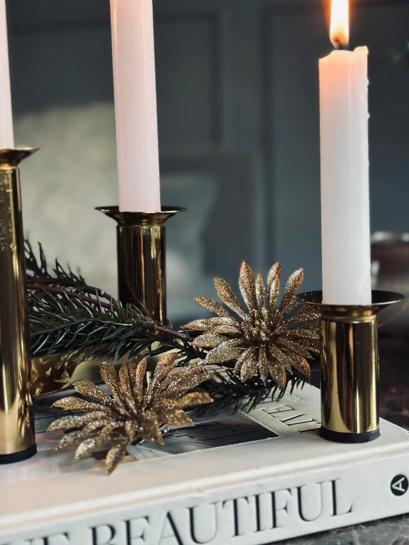 VIAMAJA Duge Og Mundservietter|Jul<Deco blomster med glimmer - 4 stk