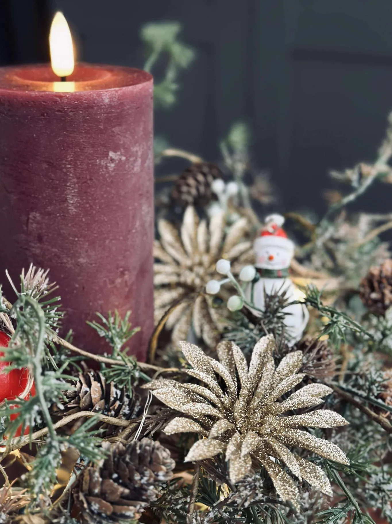 VIAMAJA Duge Og Mundservietter|Jul<Deco blomster med glimmer - 4 stk