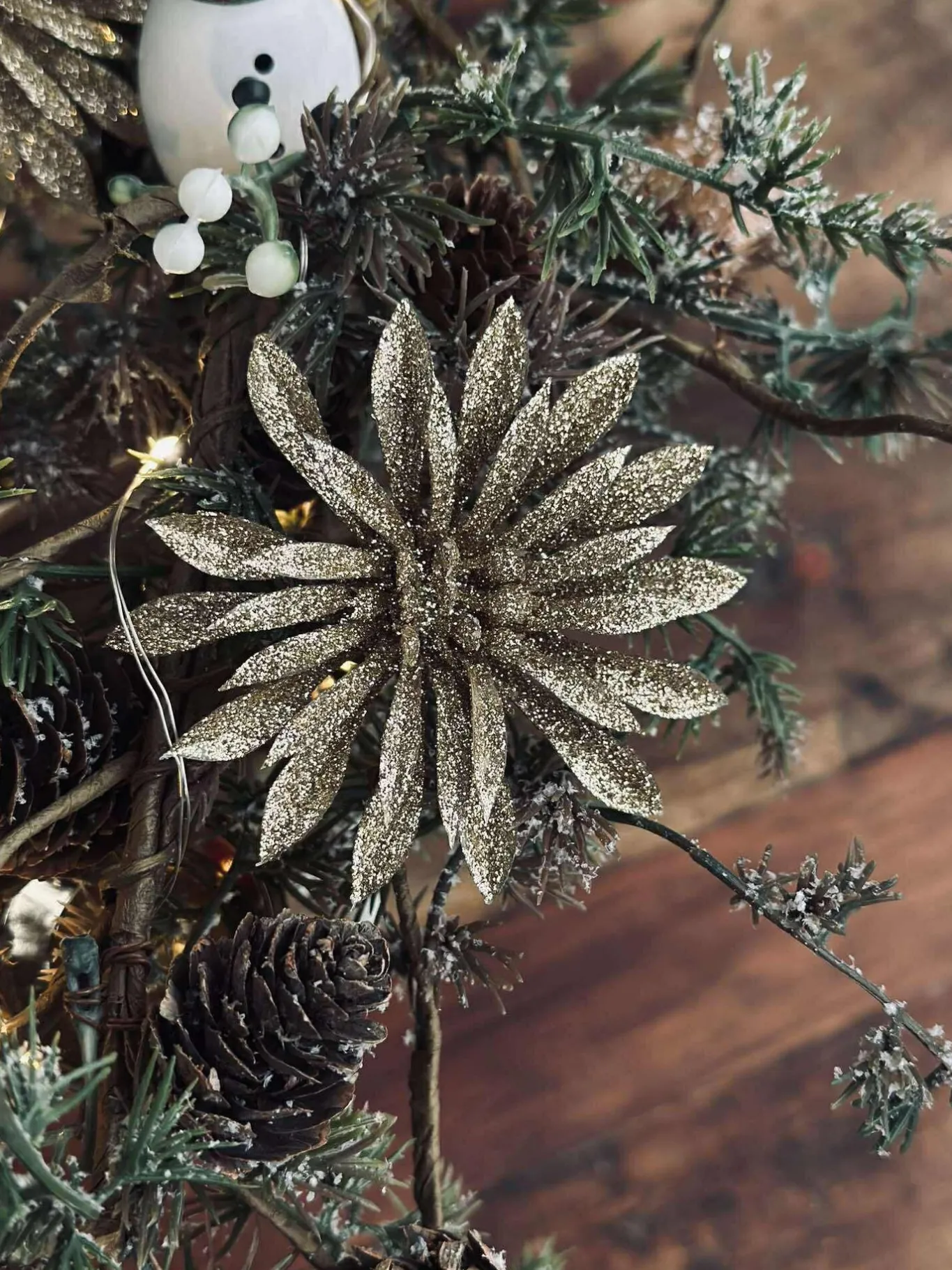 VIAMAJA Duge Og Mundservietter|Jul<Deco blomster med glimmer - 4 stk