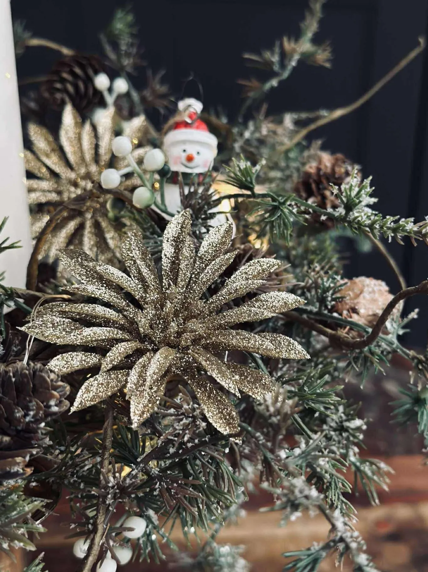 VIAMAJA Duge Og Mundservietter|Jul<Deco blomster med glimmer - 4 stk