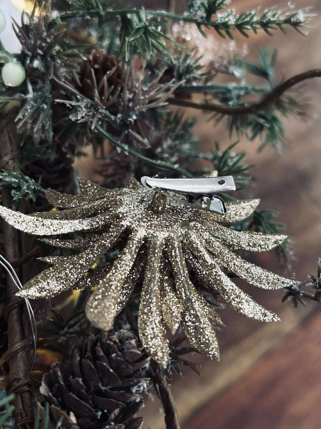 VIAMAJA Duge Og Mundservietter|Jul<Deco blomster med glimmer - 4 stk
