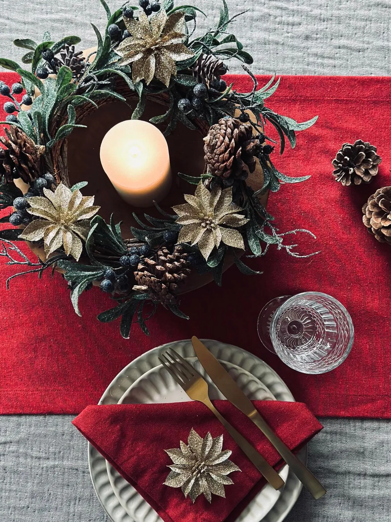 VIAMAJA Duge Og Mundservietter|Jul<Deco blomster med glimmer - 4 stk