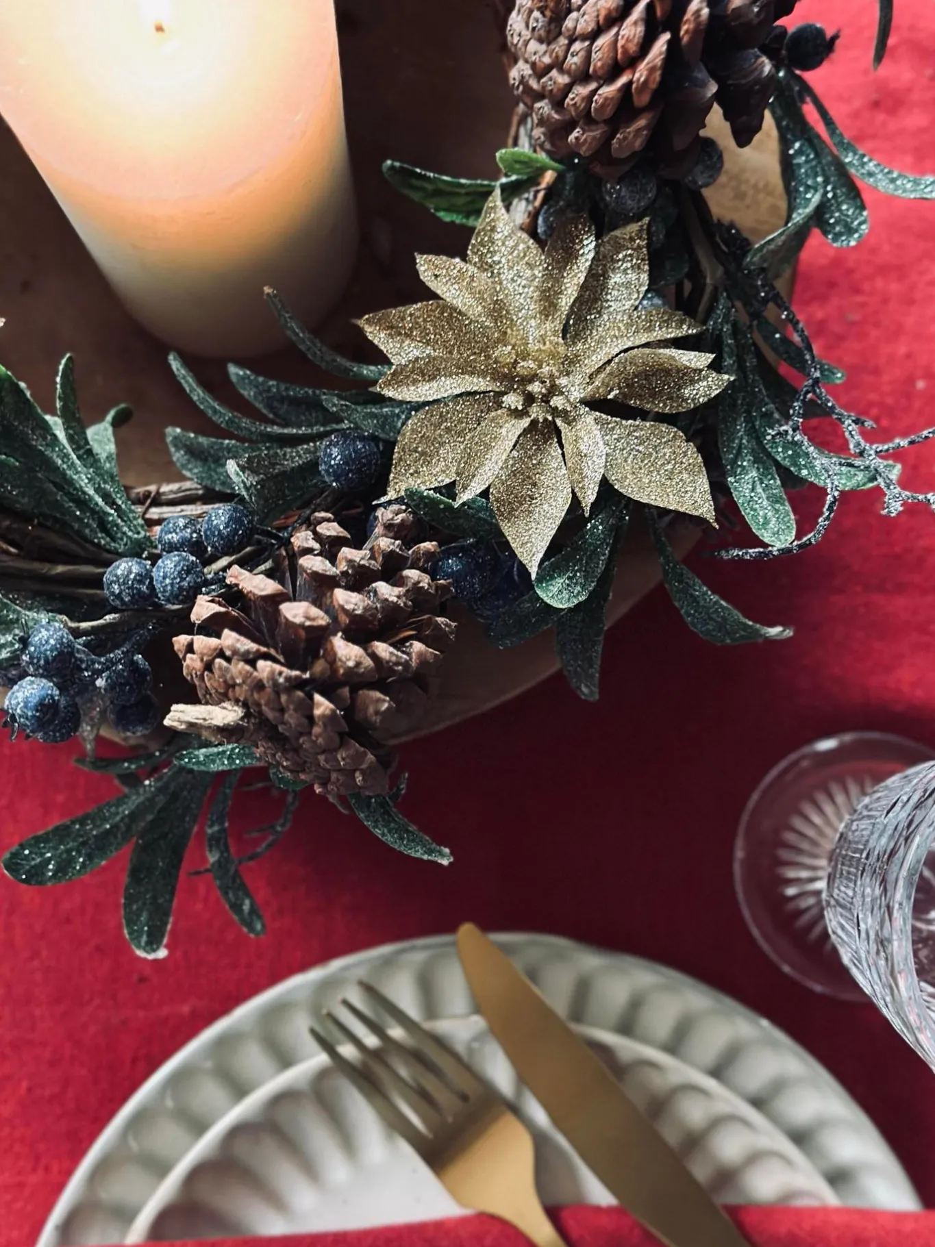 VIAMAJA Duge Og Mundservietter|Jul<Deco blomster med glimmer - 4 stk