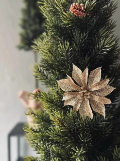 VIAMAJA Duge Og Mundservietter|Jul<Deco blomster med glimmer - 4 stk