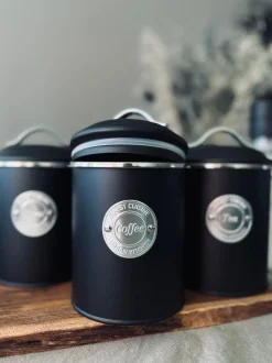 VIAMAJA Kaffe Og Te Tilbehør|Køkken Opbevaring<Dåser i sort metal - Sæt af 3 stk