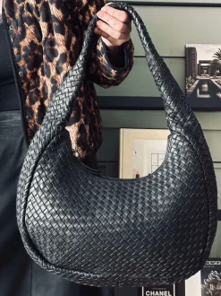 VIAMAJA Computertasker|Læder Tasker<Elegant håndflettet skuldertaske - Black big