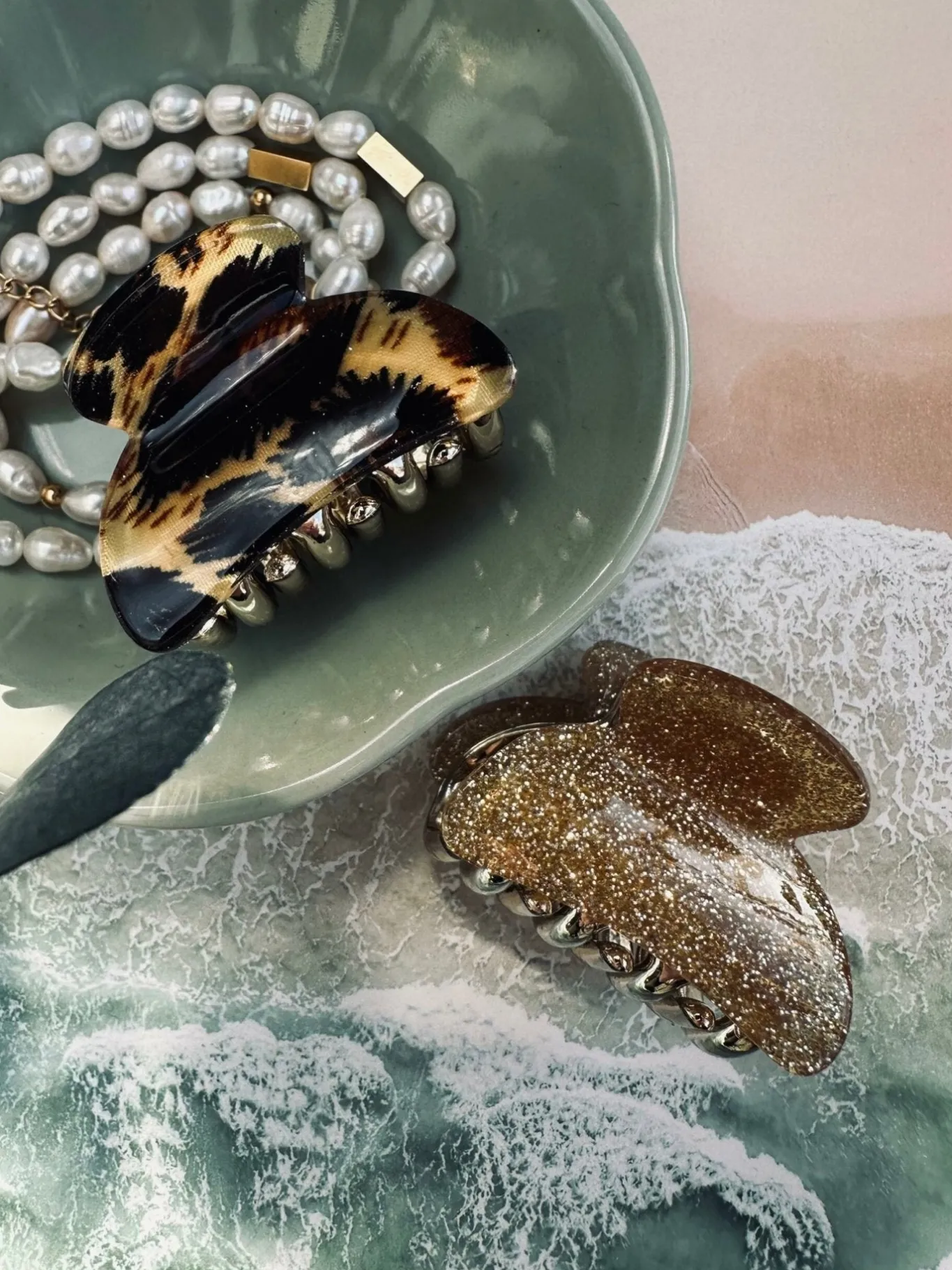 VIAMAJA Hår Accessories<Hårklemmer Beige / Leopard – Sæt med 2 stk