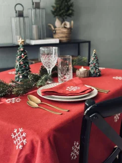 VIAMAJA Duge Og Mundservietter|Jul<Juledug Rød JUL med broderi - Flere størrelser
