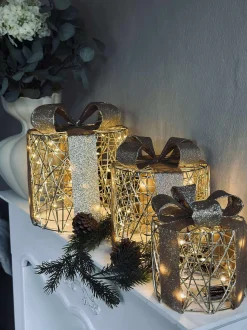VIAMAJA Led Jul|Led Dekoration<Julegaver med led lys - 3 stk.
