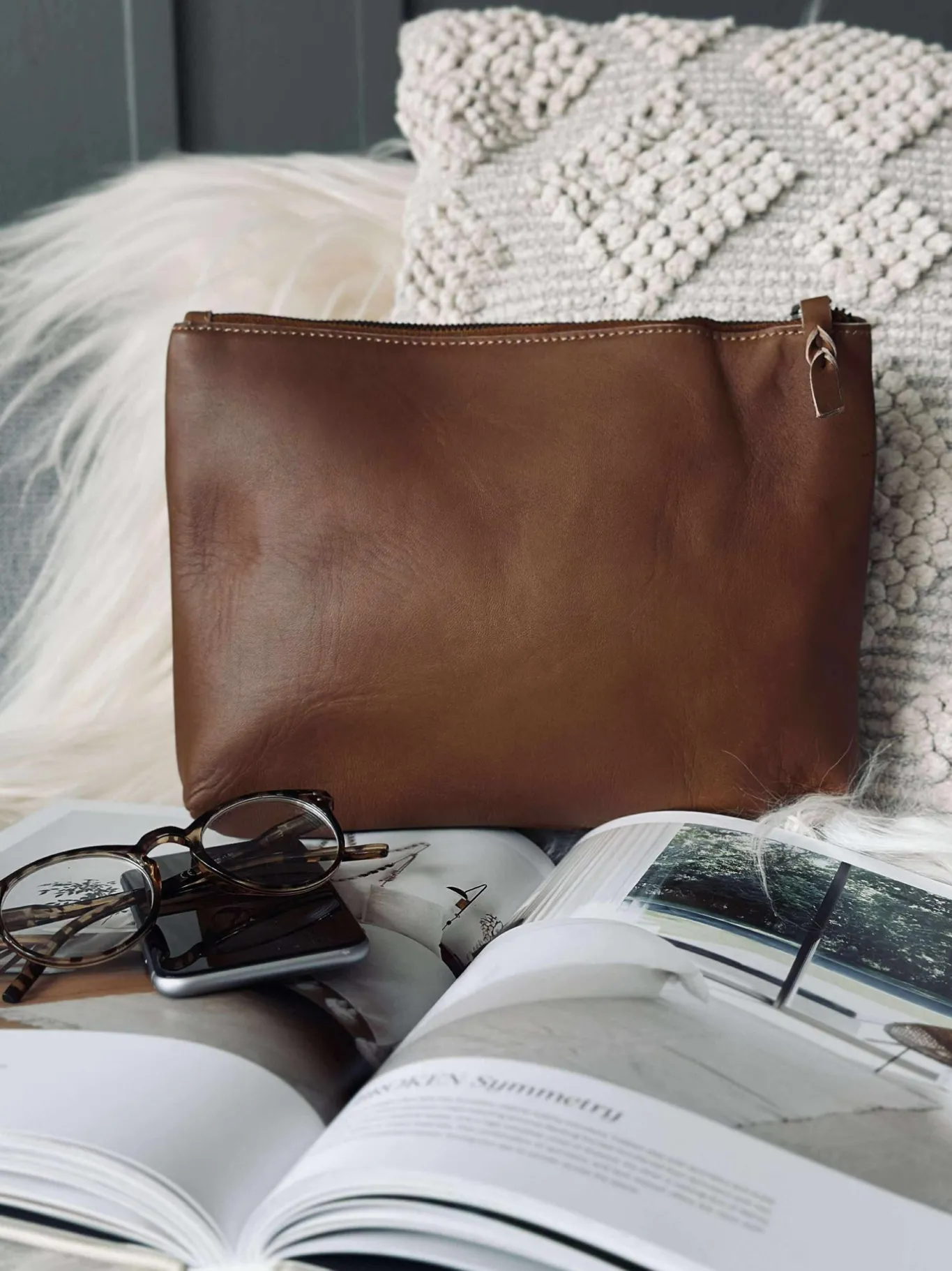 VIAMAJA Toilettasker<Kosmetikpung / Clutch - Cognac leather