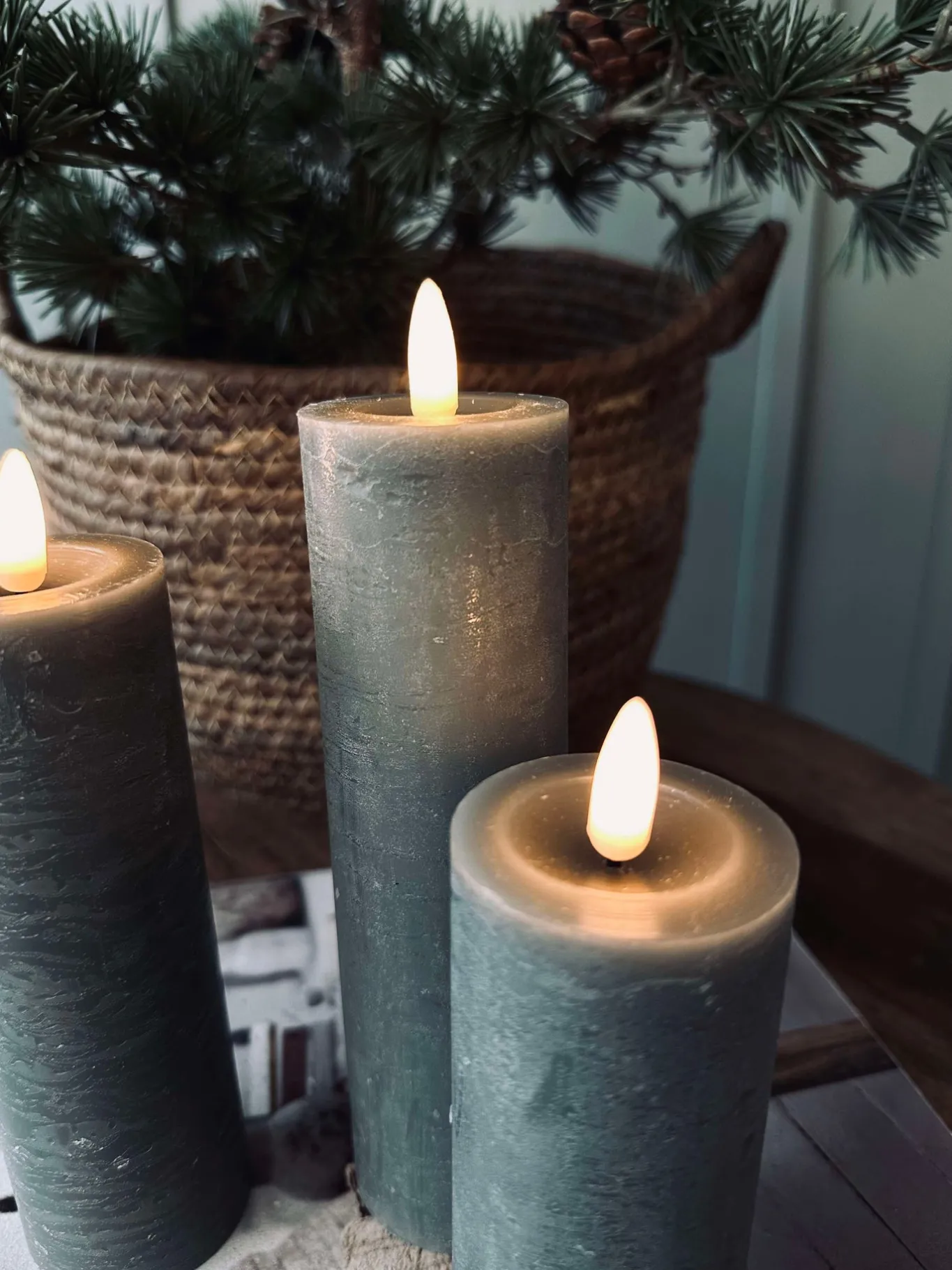 VIAMAJA Lys Og Led|Led Bloklys<LED Bloklys / Grøn – 3 stk Rustik dia 5 cm