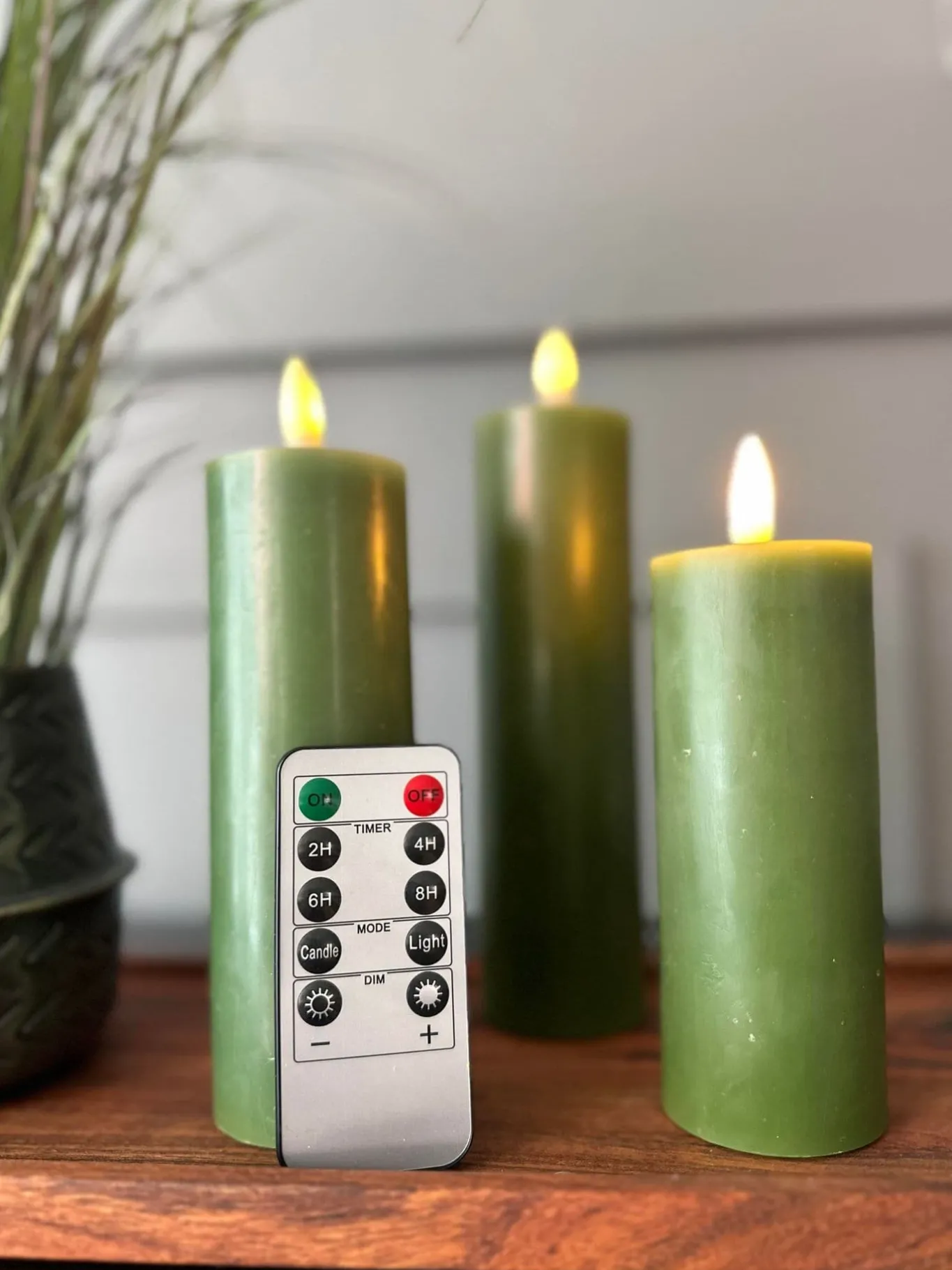 VIAMAJA Lys Og Led|Led Bloklys<LED Bloklys / Oliven 3 stk. Lys – Inkl. fjernbetjening