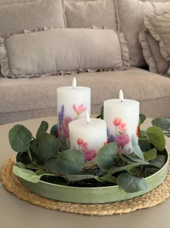 VIAMAJA Lys Og Led|Led Bloklys<LED bloklys Blomster – Sæt m. 3 stk og fjernbetjening