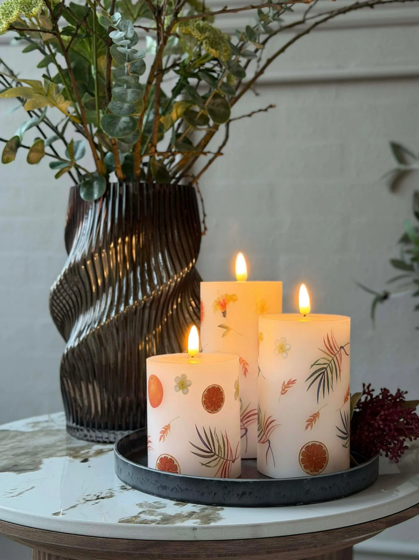 VIAMAJA Lys Og Led|Led Bloklys<LED bloklys FRUIT – Sæt m. 3 stk og fjernbetjening