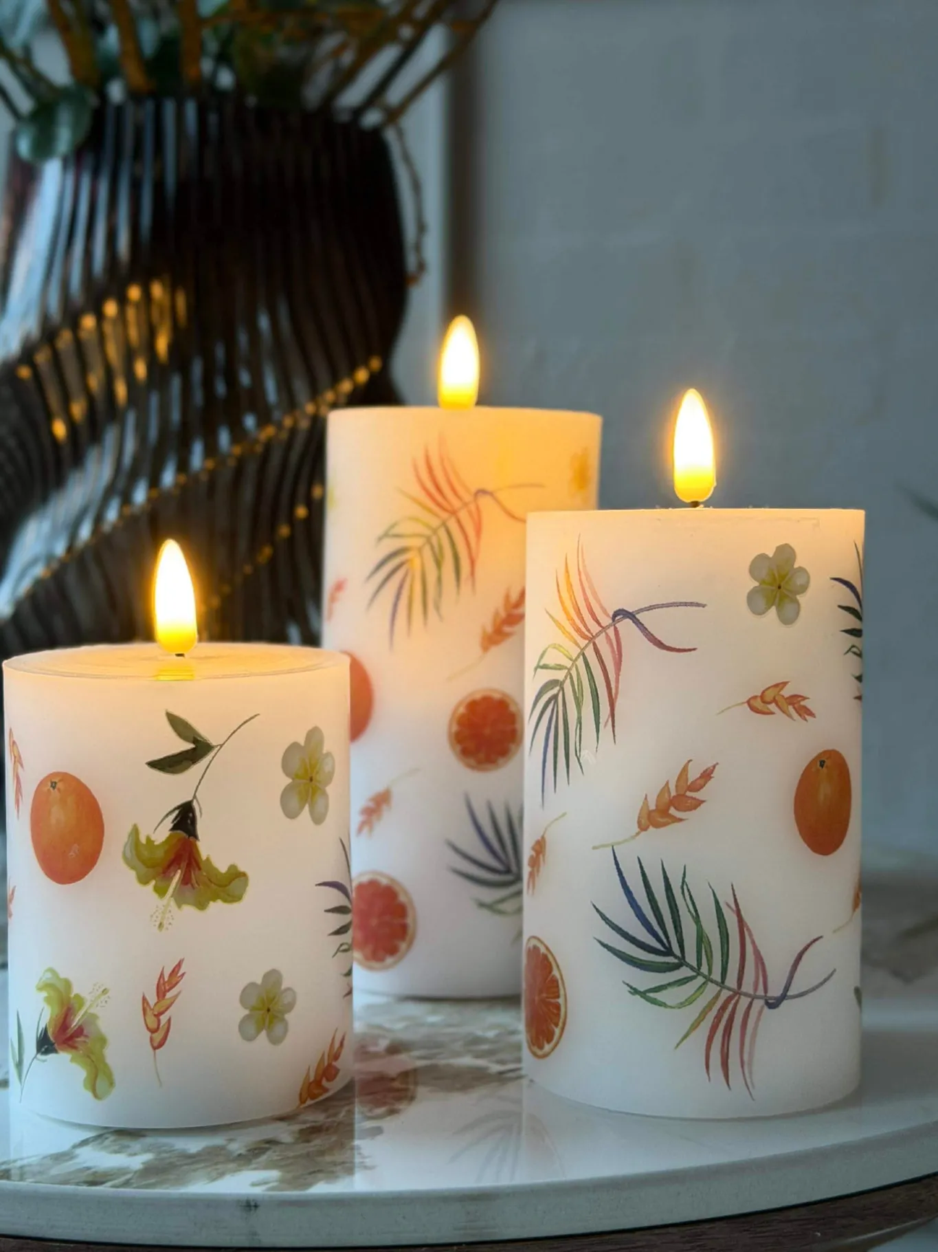 VIAMAJA Lys Og Led|Led Bloklys<LED bloklys FRUIT – Sæt m. 3 stk og fjernbetjening