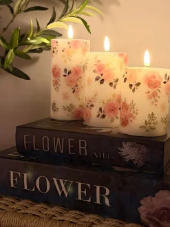 VIAMAJA Lys Og Led|Led Bloklys<LED bloklys Roser – Sæt m. 3 stk og fjernbetjening