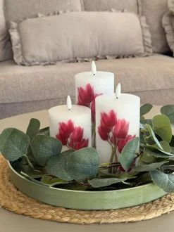 VIAMAJA Lys Og Led|Led Bloklys<LED bloklys Tulipaner – Sæt m. 3stk og fjernbetjening
