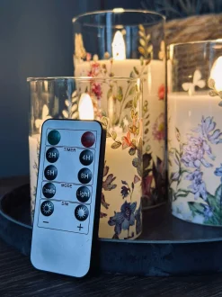VIAMAJA Lys Og Led|Led Bloklys<LED FLORA Cylinder – Sæt med 3 stk og fjernbetjening