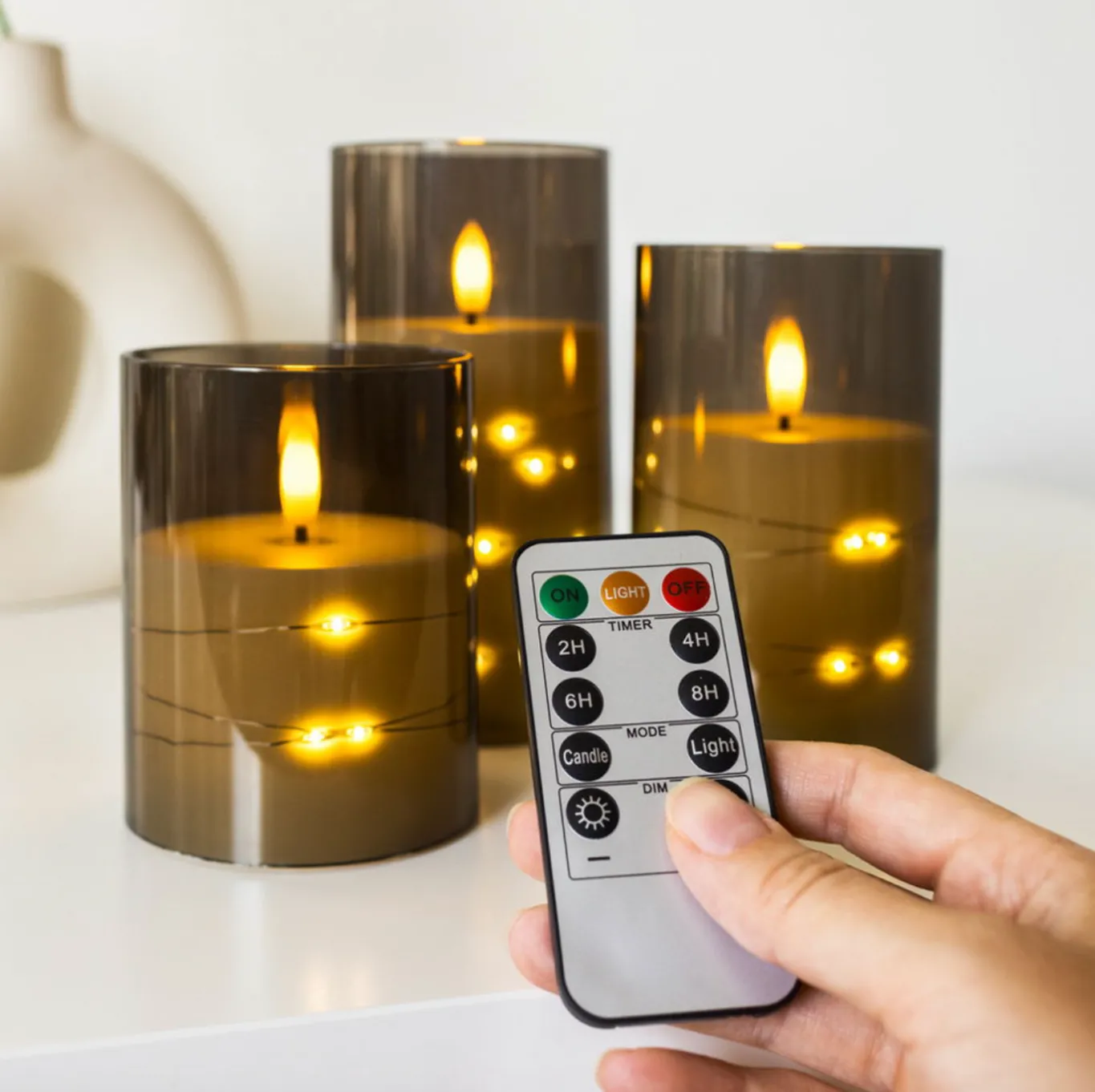 VIAMAJA Lys Og Led|Led Bloklys<LED Lys ALMA 3 stk m. fjernbetjening