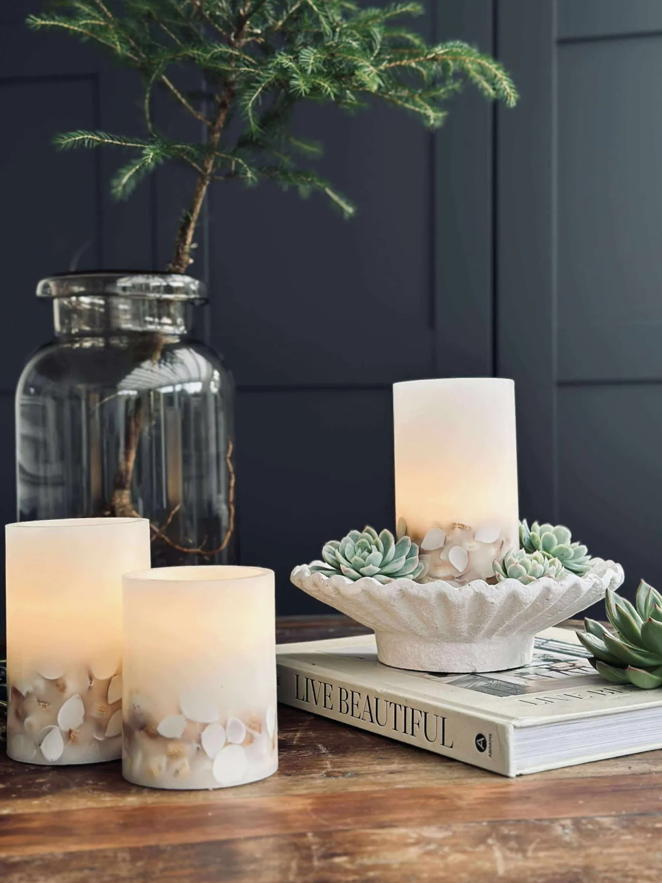 VIAMAJA Lys Og Led|Led Bloklys<LED Nature – Sæt med 3 stk og fjernbetjening