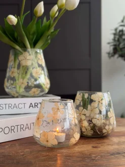 VIAMAJA Lysestager<Lysestage - Glas med blomster - flere størrelser