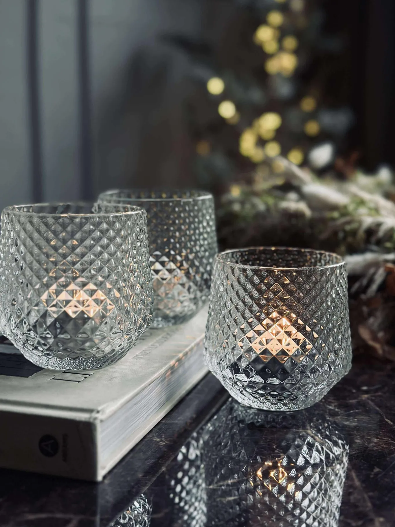 VIAMAJA Lysestager|Jul<Lysestager i klar glas - Sæt af 3 stk.