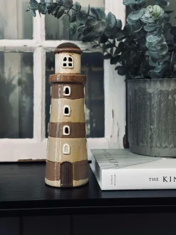 VIAMAJA Lysestager|Lyshuse<Lyshus Keramik - Fyrtårn Beige strib