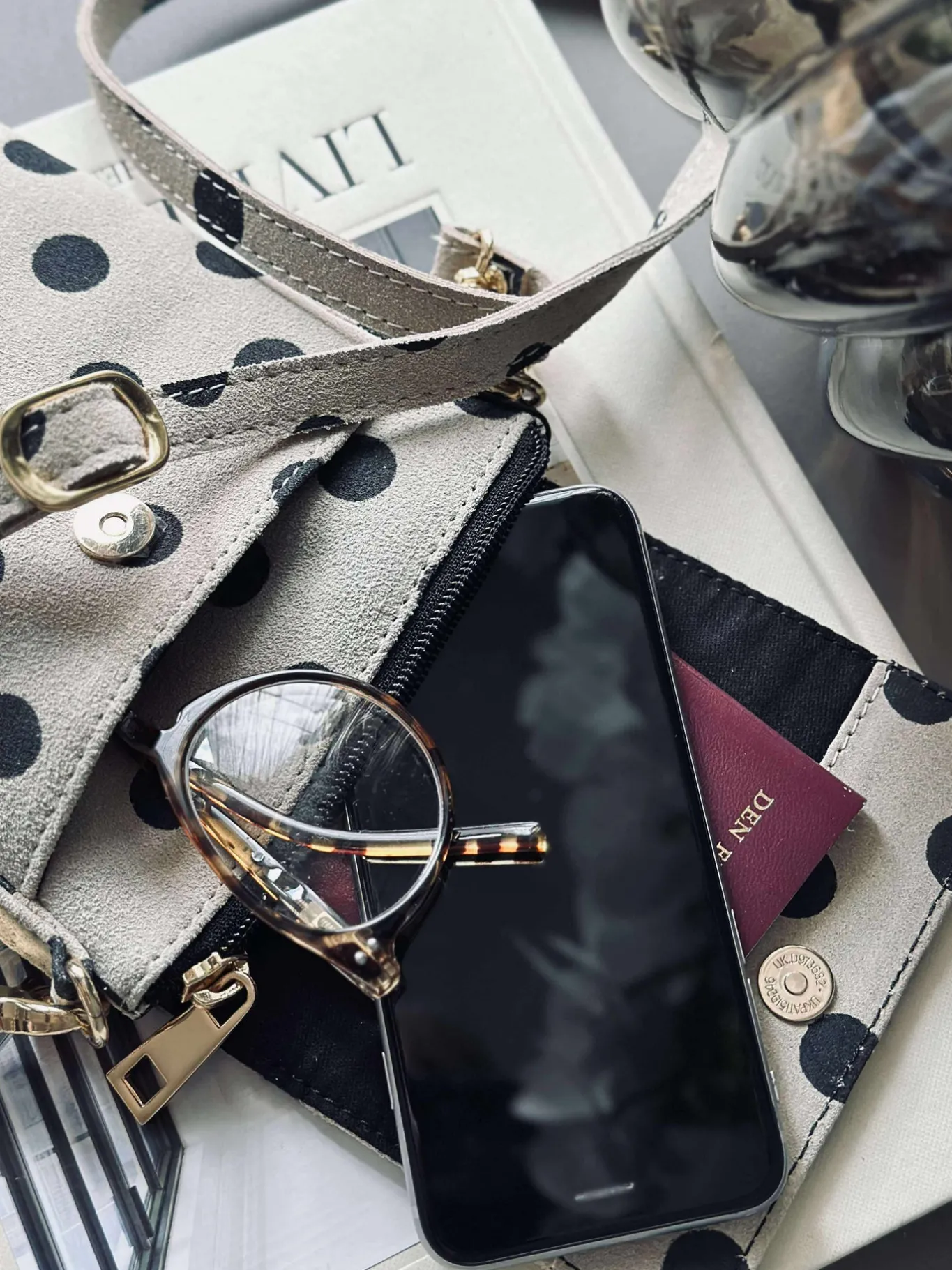 VIAMAJA Læder Tasker|Mobiltasker<Mobiltaske Blacks dots