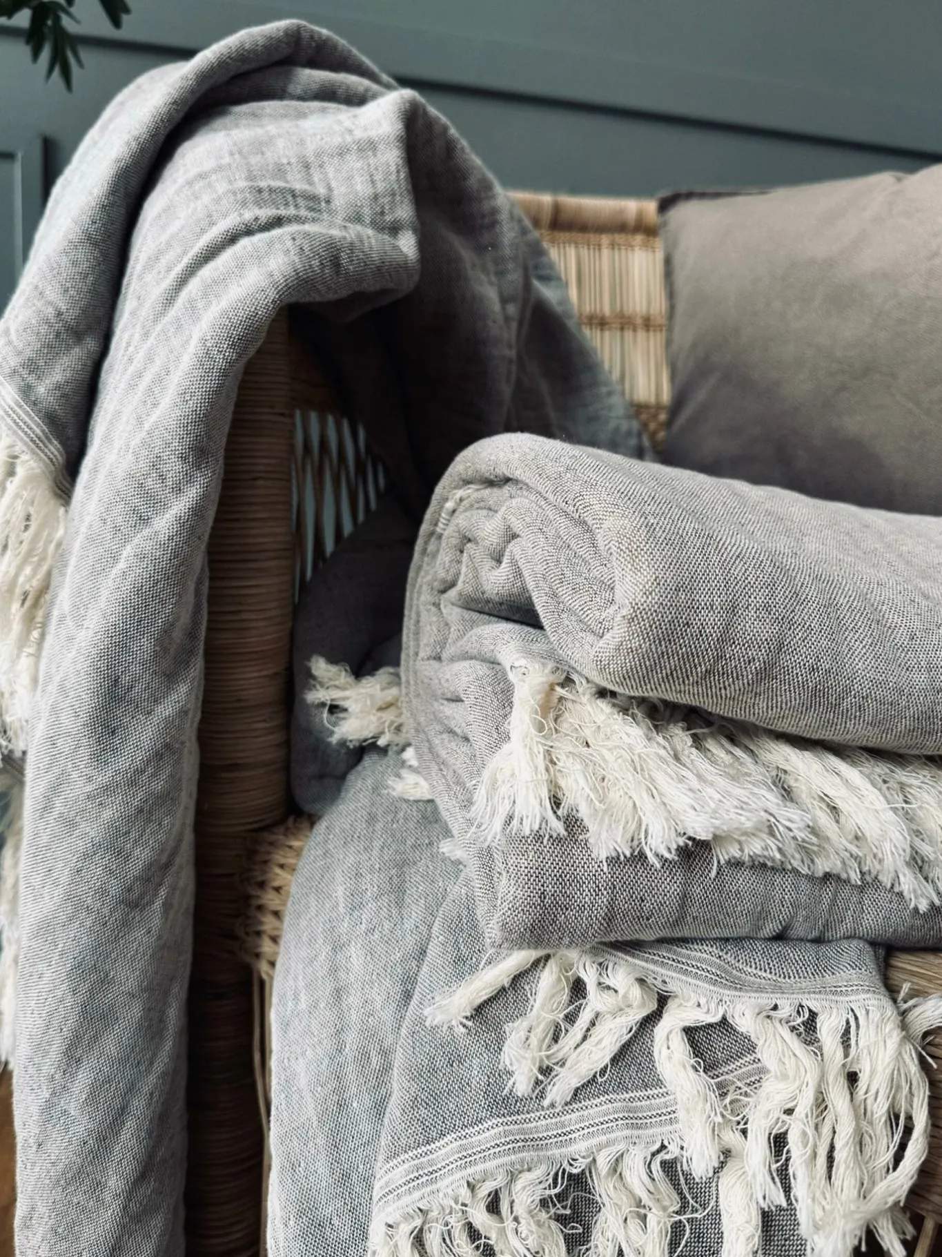 VIAMAJA Tæpper Og Puder<Plaid vævet med kork – Nature grey mix