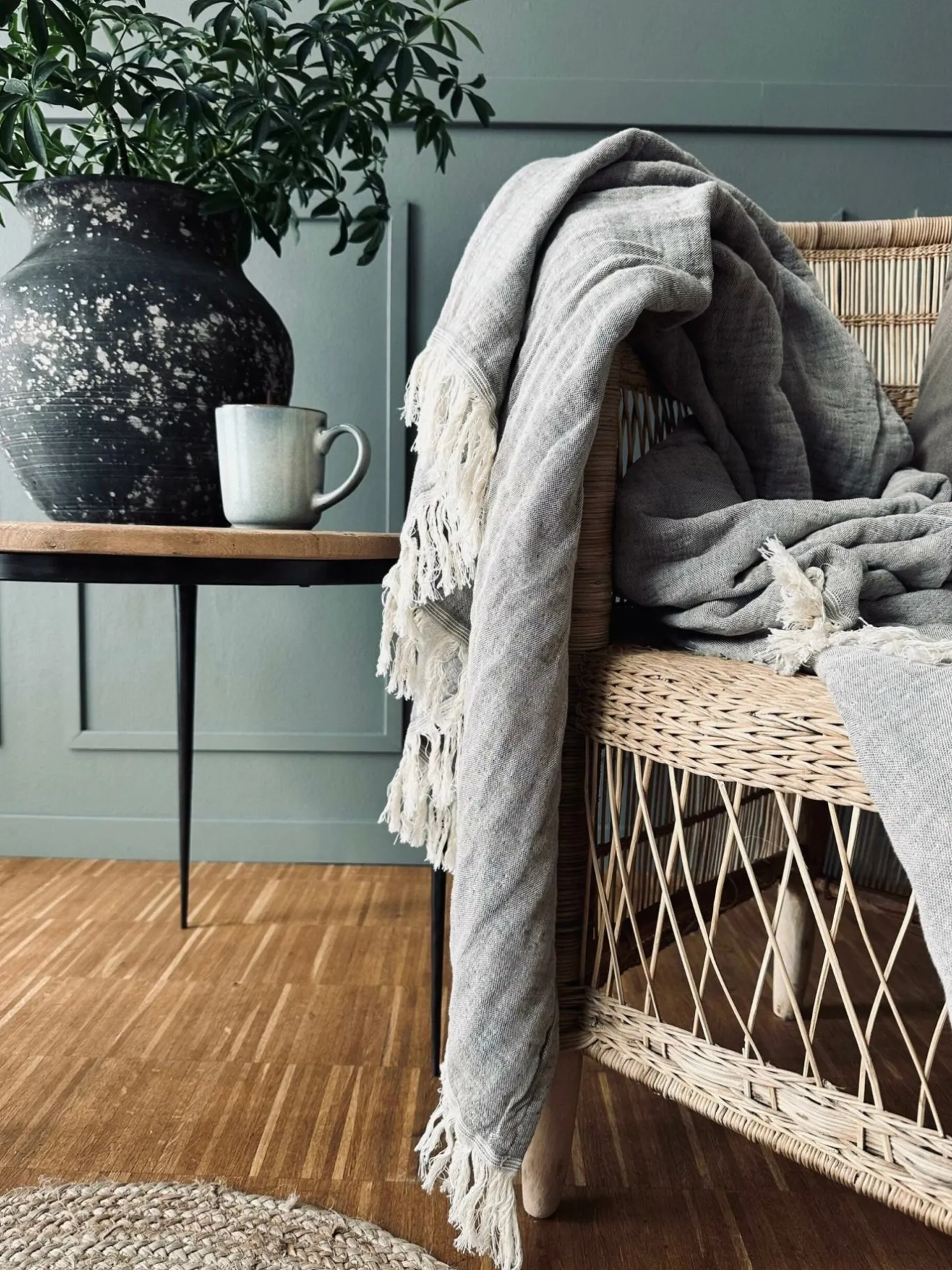 VIAMAJA Tæpper Og Puder<Plaid vævet med kork – Nature grey mix