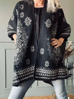 VIAMAJA Poncho<Poncho Black boheme