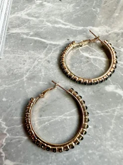 VIAMAJA Hoops<Øreringe Smilla Hoops 18K forgyldt - Mørkgrøn