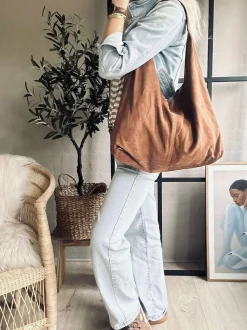 VIAMAJA Skuldertasker|Shoppere<Shopper i blødt ruskind - Cognac