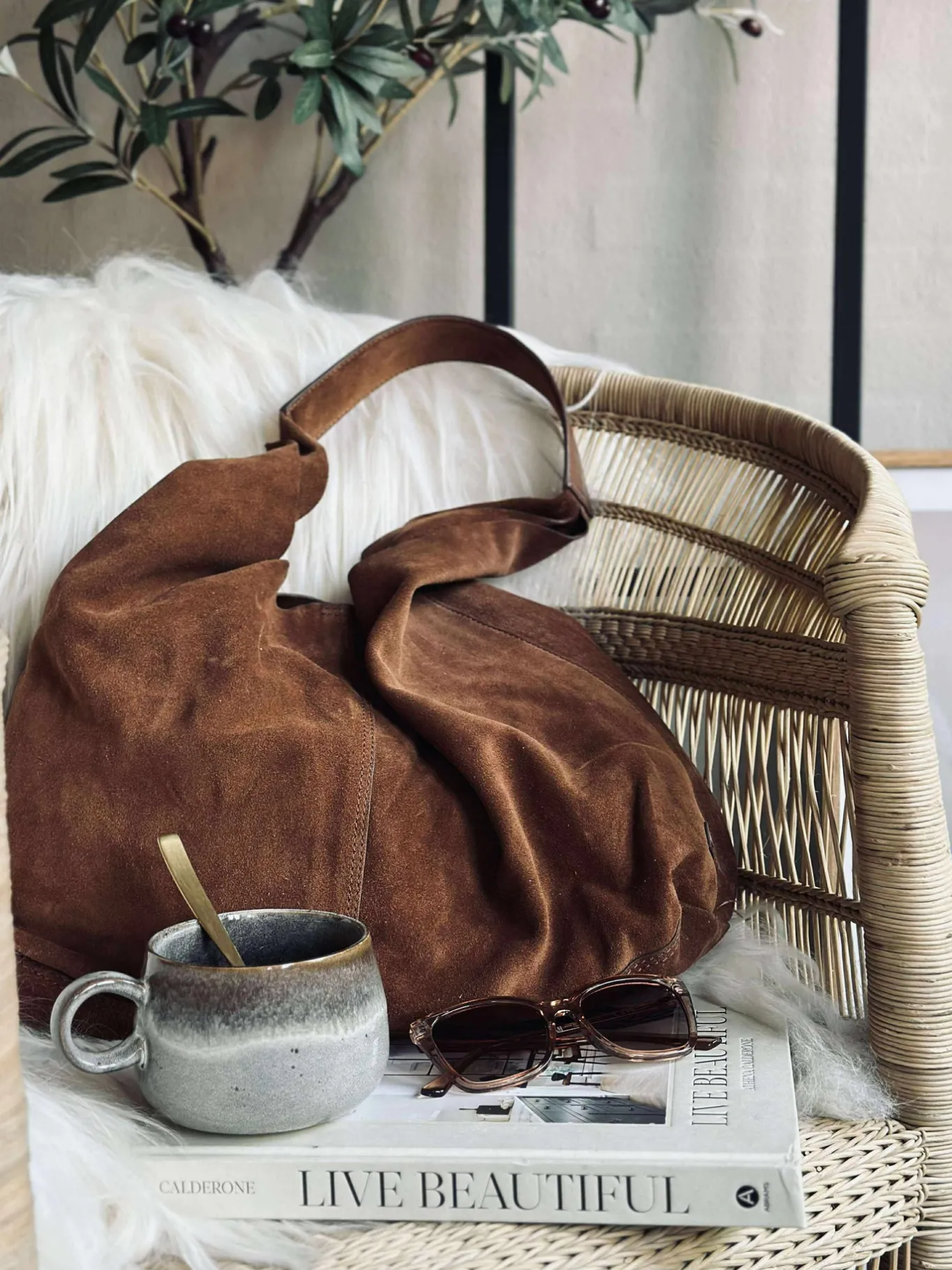 VIAMAJA Skuldertasker|Shoppere<Shopper i blødt ruskind - Cognac