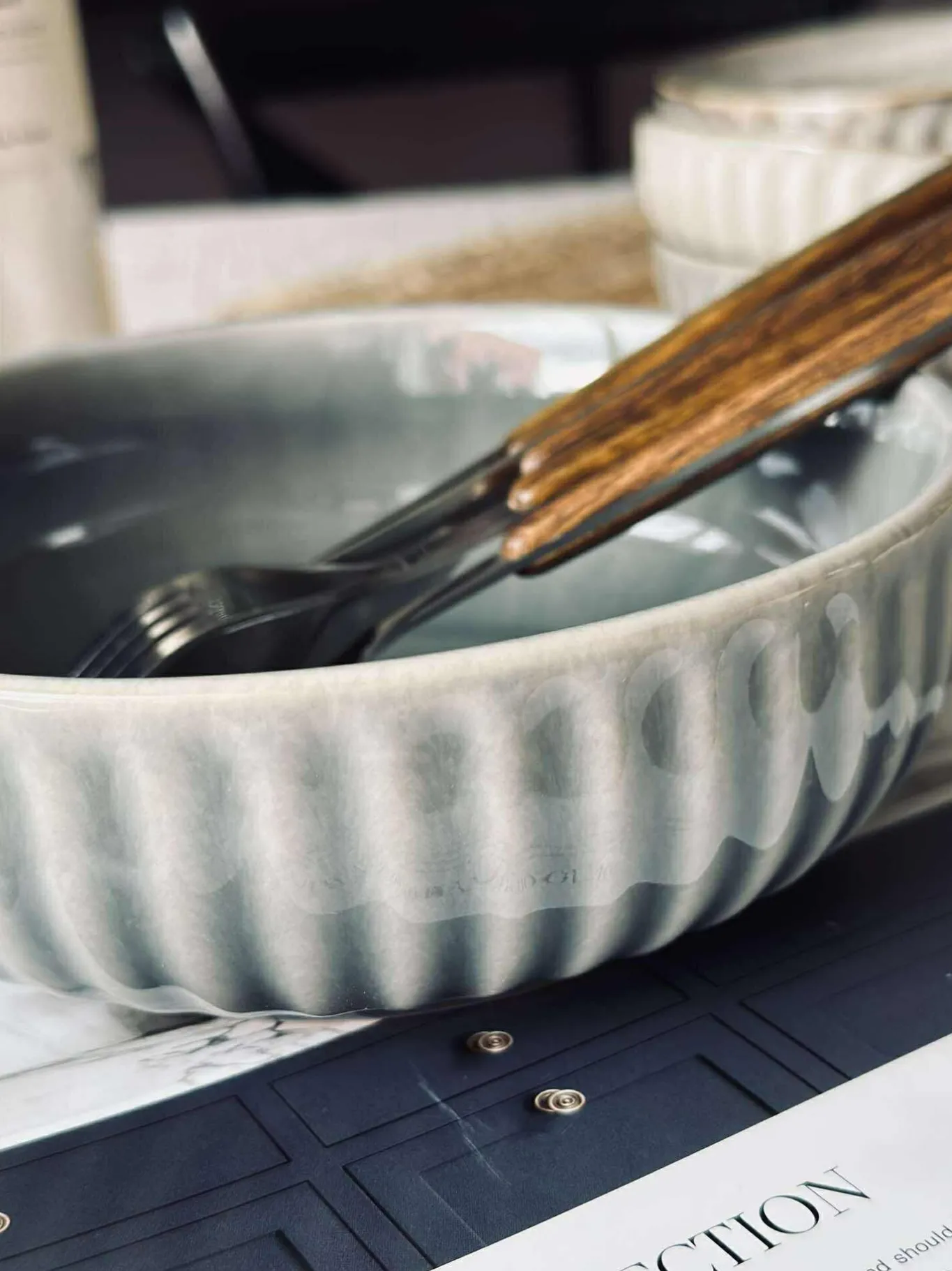 VIAMAJA Porcelæn Og Stentøj|Skåle Og Tallerkener<Skål VIGA strib stentøj - Blå 16cm