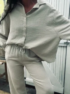 VIAMAJA Bukse-Sæt<Sæt med vaflet skjorte og bukser – Lys beige bomuld