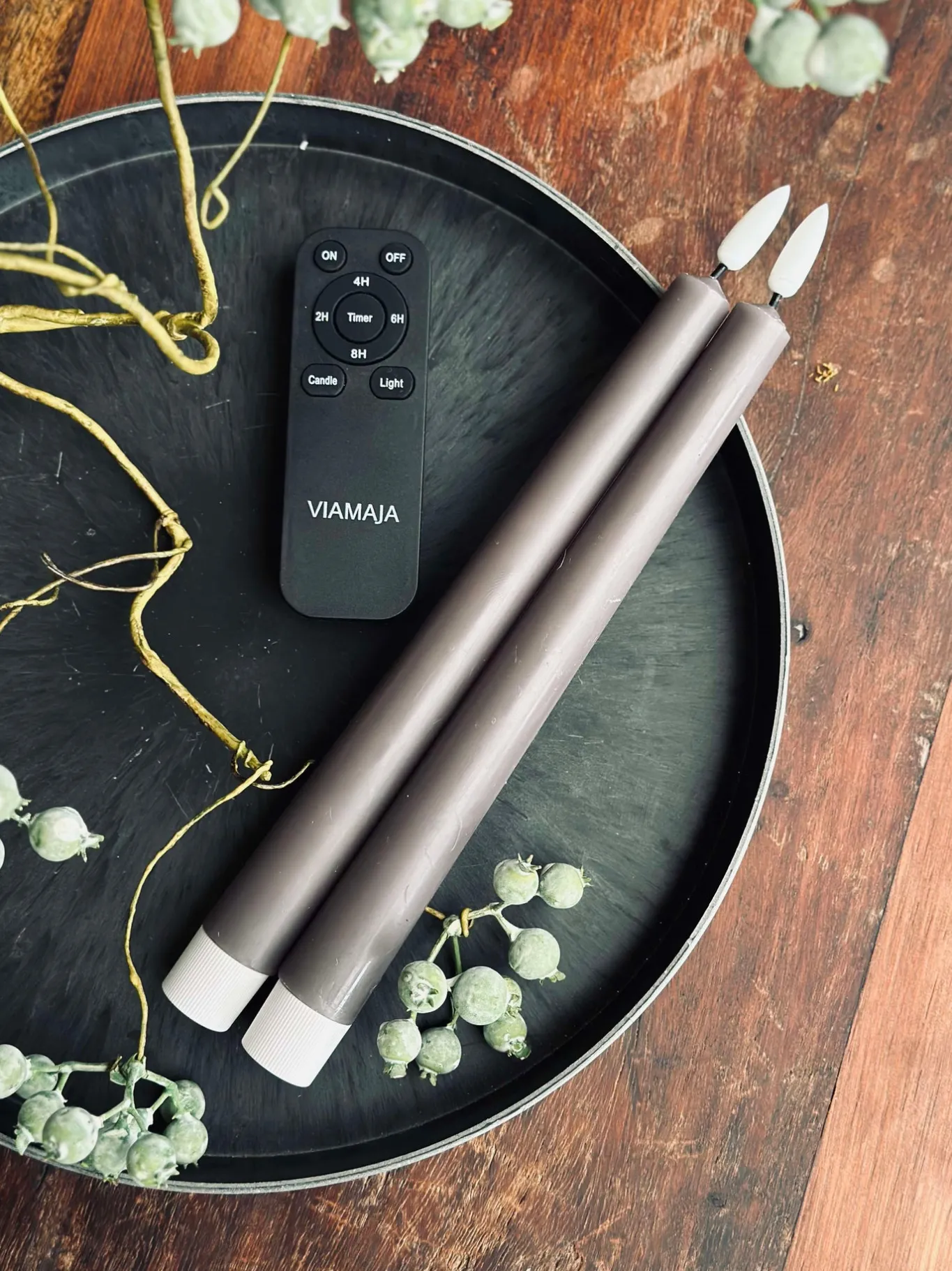 VIAMAJA Lys Og Led|Led Keglelys<Stagelys / Sæt med 2 stk og fjernbetjening – Sand 24 cm