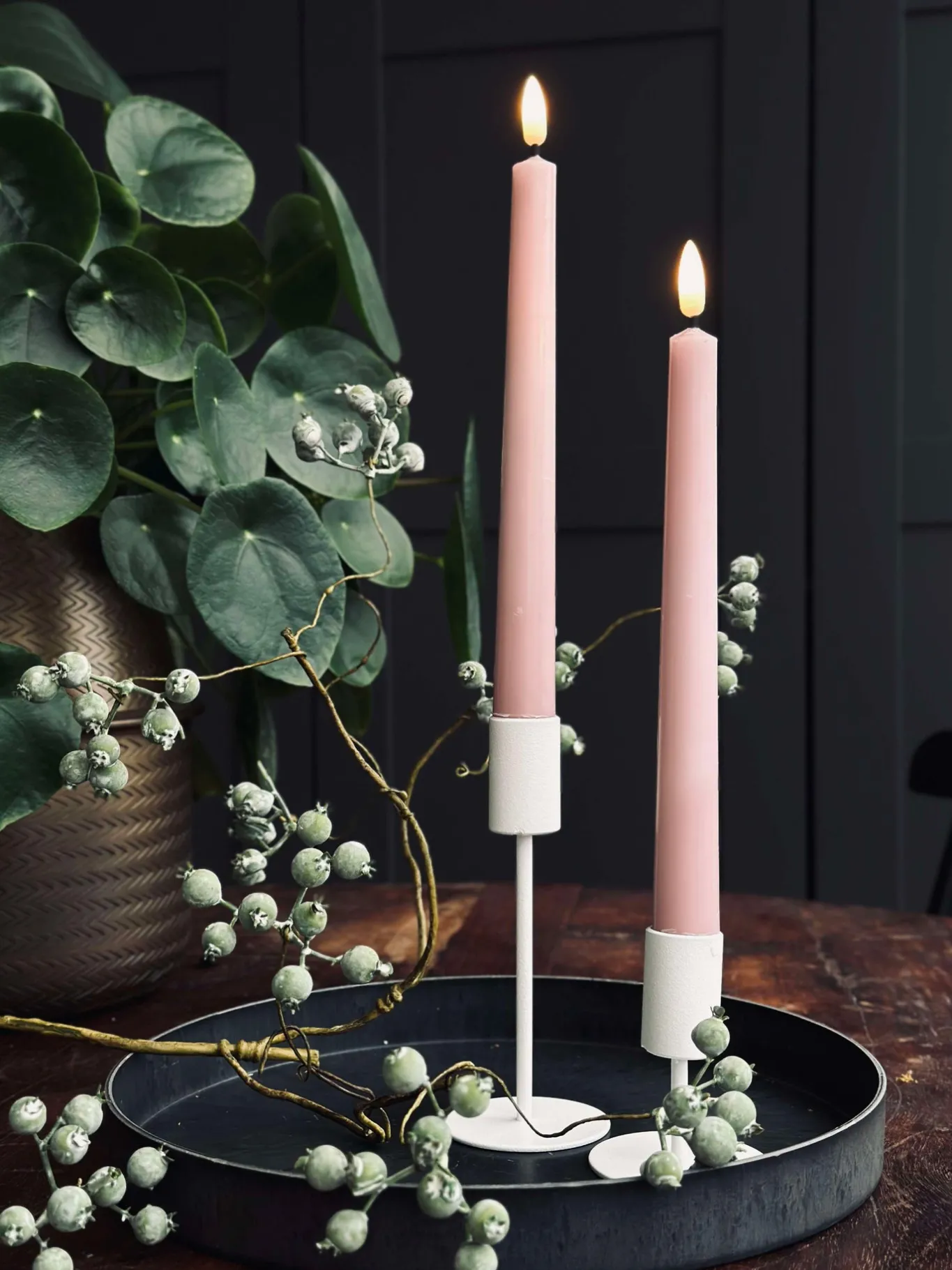VIAMAJA Lys Og Led|Led Keglelys<Stagelys / Sæt med 2 stk og fjernbetjening – Rosa 24 cm