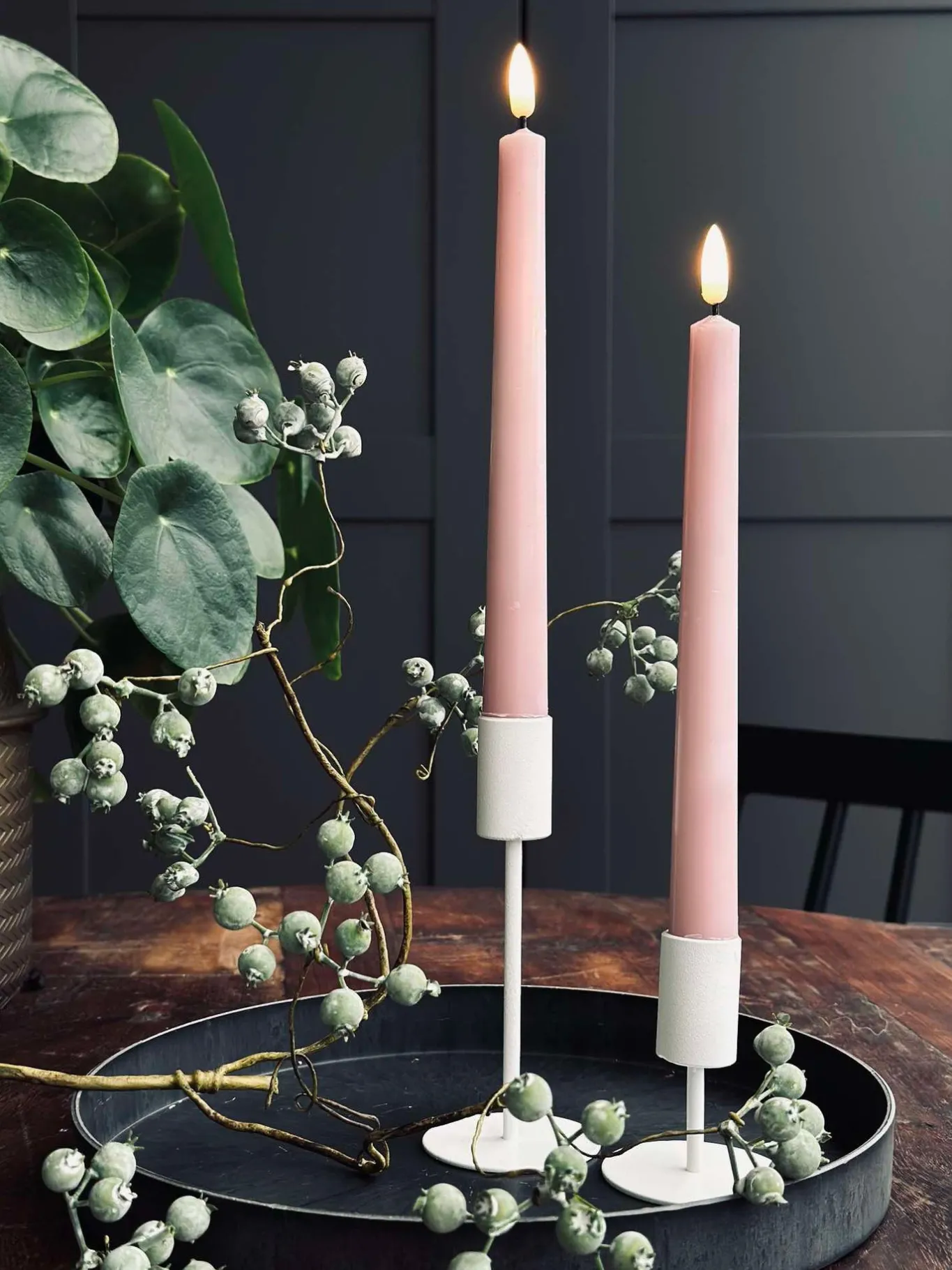 VIAMAJA Lys Og Led|Led Keglelys<Stagelys / Sæt med 2 stk og fjernbetjening – Rosa 24 cm